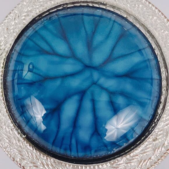 VTG Silver Tone Tassel Necklace Blue Cabochon Rhinestone Long Pendant Bold Retro - Picture 11 of 13